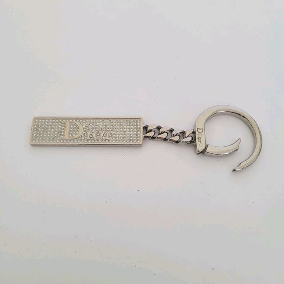 BROKEN Ring Clasp Authentic Dior Key Bag Charm Reighstones Plaque Metal Silver - Picture 1 of 8